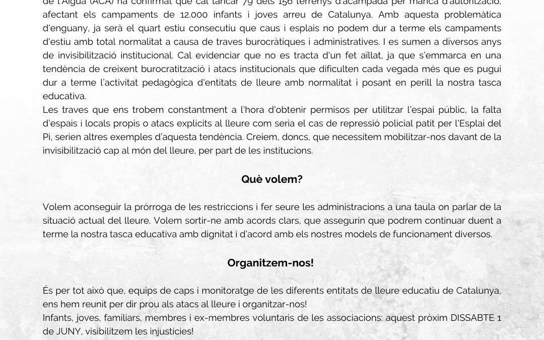 L’associacionisme educatiu es reuneix el pròxim 1 de juny en la mobilització unitària #SalvemElsCampaments